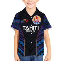 Personalised Tahiti Triathlon Polynesian Pattern Family Matching Off The Shoulder Long Sleeve Dress and Hawaiian Shirt LT03 Son's Shirt Black - Polynesian Pride