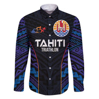 Personalised Tahiti Triathlon Polynesian Pattern Family Matching Off Shoulder Short Dress and Hawaiian Shirt LT03 Dad's Shirt - Long Sleeve Black - Polynesian Pride