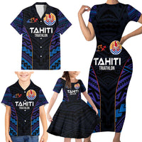 Personalised Tahiti Triathlon Polynesian Pattern Family Matching Short Sleeve Bodycon Dress and Hawaiian Shirt LT03 - Polynesian Pride