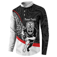 Personalised Aotearoa Lawn Bowls Button Sweatshirt Maori Warrior and Silver Fern Sporty Style