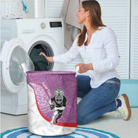 Personalised Aotearoa Lawn Bowls Laundry Basket Maori Warrior and Silver Fern Sporty Style Pink LT03 - Polynesian Pride