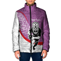Personalised Aotearoa Lawn Bowls Padded Jacket Maori Warrior and Silver Fern Sporty Style Pink LT03 Men Pink - Polynesian Pride