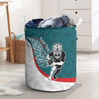 Personalised Aotearoa Lawn Bowls Laundry Basket Maori Warrior and Silver Fern Sporty Style Teal LT03 Teal - Polynesian Pride