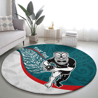 Personalised Aotearoa Lawn Bowls Round Carpet Maori Warrior and Silver Fern Sporty Style Teal LT03 - Polynesian Pride