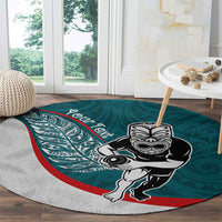 Personalised Aotearoa Lawn Bowls Round Carpet Maori Warrior and Silver Fern Sporty Style Teal LT03 - Polynesian Pride
