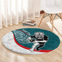 Personalised Aotearoa Lawn Bowls Round Carpet Maori Warrior and Silver Fern Sporty Style Teal LT03 - Polynesian Pride