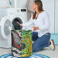 Personalised Aotearoa and Australia Lawn Bowls Laundry Basket Maori Fern and Aboriginal Pattern LT03 - Polynesian Pride