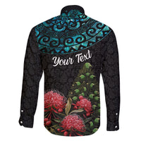 Personalized New Zealand Christmas Family Matching Off Shoulder Long Sleeve Dress and Hawaiian Shirt Maori Santa Pikorua and Pohutukawa Meri Kirihimete LT03 - Polynesian Pride