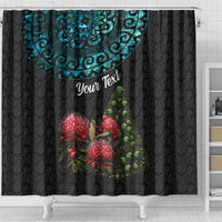 Personalized New Zealand Christmas Shower Curtain Maori Santa Pikorua and Pohutukawa Meri Kirihimete LT03 - Polynesian Pride