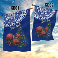 Personalized New Zealand Christmas Garden Flag Maori Santa Pikorua and Pohutukawa Meri Kirihimete Blue LT03 - Polynesian Pride