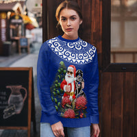 Personalized New Zealand Christmas Ugly Christmas Sweater Maori Santa Pikorua and Pohutukawa Meri Kirihimete Blue LT03 - Polynesian Pride