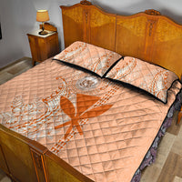 Kanaka Maoli Tropical Flowers with Kakau Tribal Quilt Bed Set Peach Fuzz Color LT03 - Polynesian Pride