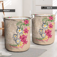 Hawaiian Tropical Flowers and Tribal Turtles Laundry Basket Polynesian Art Motifs Beige Color LT03 - Polynesian Pride