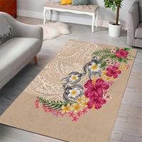 Hawaiian Tropical Flowers and Tribal Turtles Area Rug Polynesian Art Motifs Beige Color LT03 - Polynesian Pride