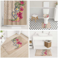 Hawaiian Tropical Flowers and Tribal Turtles Bathroom Set Polynesian Art Motifs Beige Color LT03 - Polynesian Pride