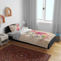 Hawaiian Tropical Flowers and Tribal Turtles Bedding Set Polynesian Art Motifs Beige Color LT03 - Polynesian Pride