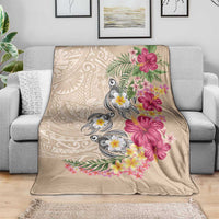 Hawaiian Tropical Flowers and Tribal Turtles Blanket Polynesian Art Motifs Beige Color LT03 - Polynesian Pride