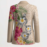 Hawaiian Tropical Flowers and Tribal Turtles Blazer Polynesian Art Motifs Beige Color LT03 - Polynesian Pride