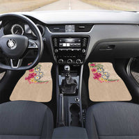 Hawaiian Tropical Flowers and Tribal Turtles Car Mats Polynesian Art Motifs Beige Color LT03 Set 2pcs - Front Beige - Polynesian Pride