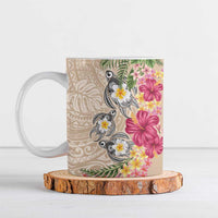 Hawaiian Tropical Flowers and Tribal Turtles Ceramic Mug Polynesian Art Motifs Beige Color LT03 Beige - Polynesian Pride