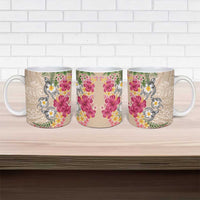Hawaiian Tropical Flowers and Tribal Turtles Ceramic Mug Polynesian Art Motifs Beige Color LT03 - Polynesian Pride