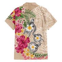 Hawaiian Tropical Flowers and Tribal Turtles Hawaiian Shirt Polynesian Art Motifs Beige Color LT03 - Polynesian Pride