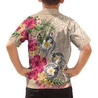 Hawaiian Tropical Flowers and Tribal Turtles Hawaiian Shirt Polynesian Art Motifs Beige Color LT03 - Polynesian Pride