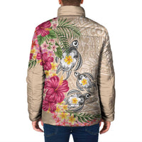 Hawaiian Tropical Flowers and Tribal Turtles Padded Jacket Polynesian Art Motifs Beige Color LT03 - Polynesian Pride