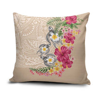 Hawaiian Tropical Flowers and Tribal Turtles Pillow Cover Polynesian Art Motifs Beige Color LT03 Beige - Polynesian Pride