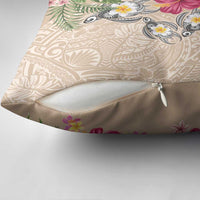 Hawaiian Tropical Flowers and Tribal Turtles Pillow Cover Polynesian Art Motifs Beige Color LT03 - Polynesian Pride
