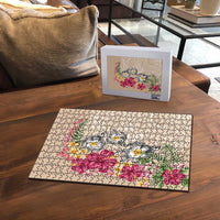 Hawaiian Tropical Flowers and Tribal Turtles Puzzle Polynesian Art Motifs Beige Color LT03 - Polynesian Pride