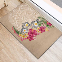 Hawaiian Tropical Flowers and Tribal Turtles Rubber Doormat Polynesian Art Motifs Beige Color LT03 - Polynesian Pride