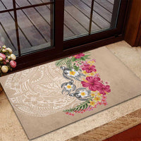 Hawaiian Tropical Flowers and Tribal Turtles Rubber Doormat Polynesian Art Motifs Beige Color LT03 - Polynesian Pride
