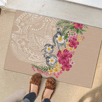 Hawaiian Tropical Flowers and Tribal Turtles Rubber Doormat Polynesian Art Motifs Beige Color LT03 - Polynesian Pride