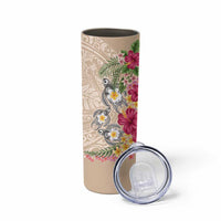 Hawaiian Tropical Flowers and Tribal Turtles Skinny Tumbler Polynesian Art Motifs Beige Color LT03 - Polynesian Pride