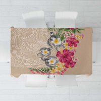 Hawaiian Tropical Flowers and Tribal Turtles Tablecloth Polynesian Art Motifs Beige Color LT03 Beige - Polynesian Pride