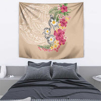 Hawaiian Tropical Flowers and Tribal Turtles Tapestry Polynesian Art Motifs Beige Color LT03 - Polynesian Pride