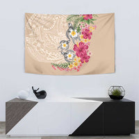 Hawaiian Tropical Flowers and Tribal Turtles Tapestry Polynesian Art Motifs Beige Color LT03 - Polynesian Pride