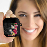 Hawaiian Tropical Flowers and Tribal Turtles AirPods Case Polynesian Art Motifs Black Color LT03 - Polynesian Pride