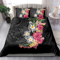 Hawaiian Tropical Flowers and Tribal Turtles Bedding Set Polynesian Art Motifs Black Color LT03 - Polynesian Pride