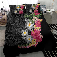 Hawaiian Tropical Flowers and Tribal Turtles Bedding Set Polynesian Art Motifs Black Color LT03 - Polynesian Pride