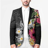 Hawaiian Tropical Flowers and Tribal Turtles Blazer Polynesian Art Motifs Black Color LT03 - Polynesian Pride