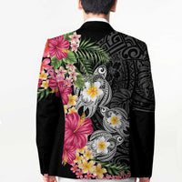 Hawaiian Tropical Flowers and Tribal Turtles Blazer Polynesian Art Motifs Black Color LT03 - Polynesian Pride