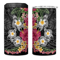 Hawaiian Tropical Flowers and Tribal Turtles 4 in 1 Can Cooler Tumbler Polynesian Art Motifs Black Color LT03 One Size: 16 oz Black - Polynesian Pride