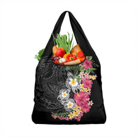 Hawaiian Tropical Flowers and Tribal Turtles Grocery Bag Polynesian Art Motifs Black Color LT03 1-pack One Size Black - Polynesian Pride