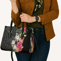 Hawaiian Tropical Flowers and Tribal Turtles Leather Bag Polynesian Art Motifs Black Color LT03 - Polynesian Pride