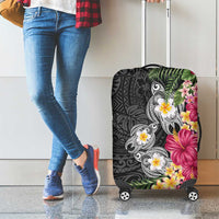 Hawaiian Tropical Flowers and Tribal Turtles Luggage Cover Polynesian Art Motifs Black Color LT03 - Polynesian Pride