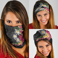 Hawaiian Tropical Flowers and Tribal Turtles Neck Gaiter Polynesian Art Motifs Black Color LT03 - Polynesian Pride