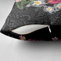 Hawaiian Tropical Flowers and Tribal Turtles Pillow Cover Polynesian Art Motifs Black Color LT03 - Polynesian Pride