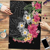 Hawaiian Tropical Flowers and Tribal Turtles Puzzle Polynesian Art Motifs Black Color LT03 Black - Polynesian Pride